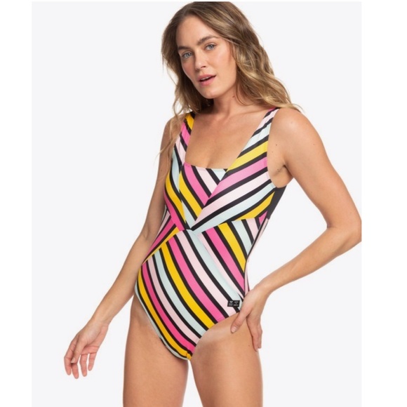 2020 Roxy Pop Surf Swimsuit in Anthracite Stripe - Picture 1 of 9